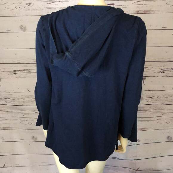 NWT J. Jill Pure Jill Soft & Light Indigo Knit Draped Hooded Jacket size small - Picture 6 of 12